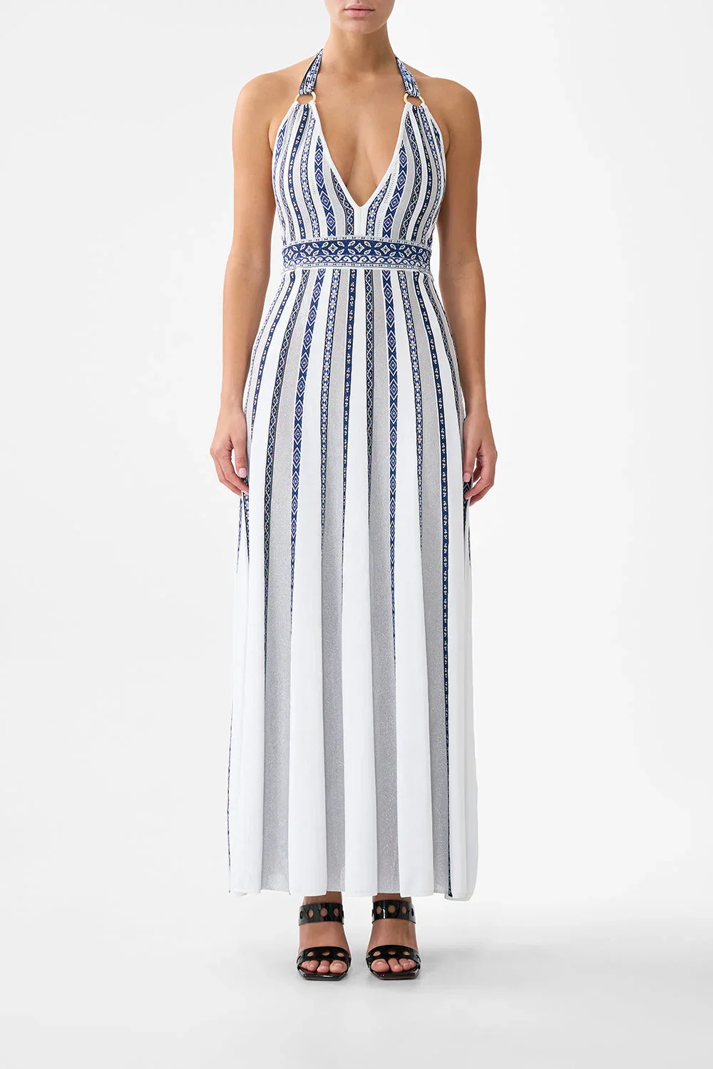 Image of HALTER NECK KNIT DRESS WITH SILK TIE A TILED WONDERLAND