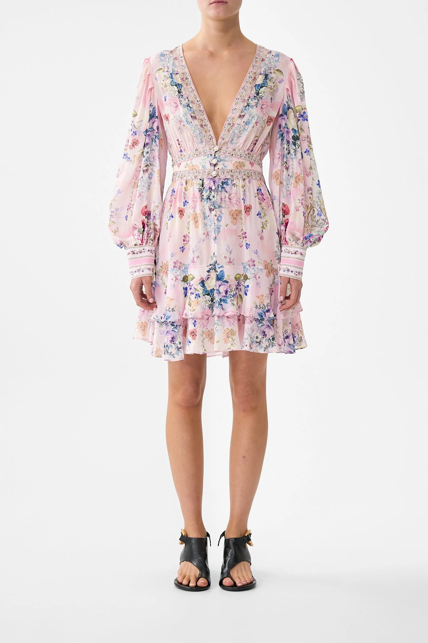 Image of BUTTON FRONT FRILL DRESS PALATIAL PASTELS