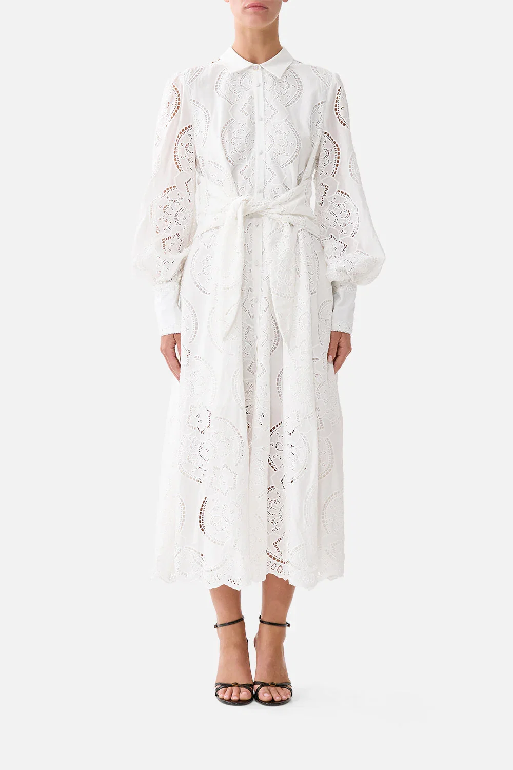 Image of WAIST TIE SHIRT DRESS A TILED WONDERLAND