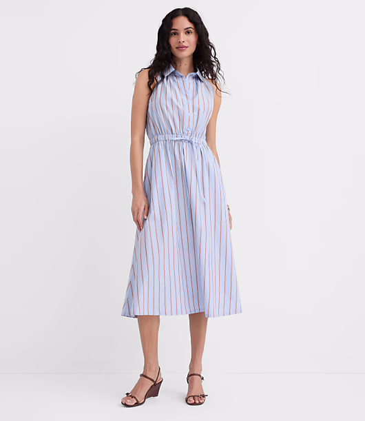 Striped Halter Midi Pocket Shirtdress