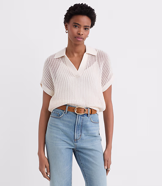 Collared Mesh Stitch Wedge Sweater