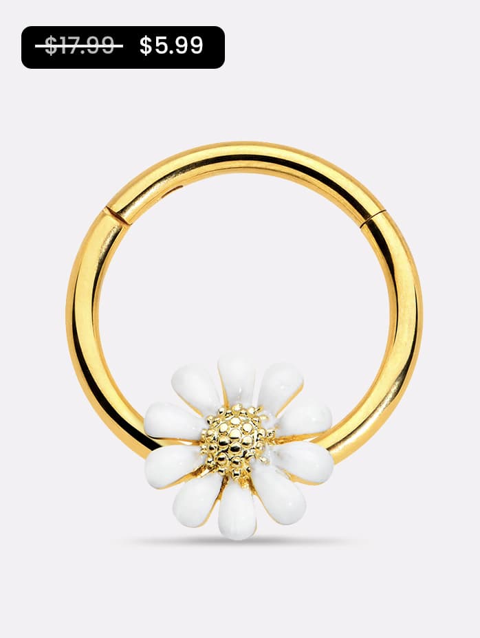 16G 3/8 Gold Tone Innocence White Flower Hinged Segment Ring
