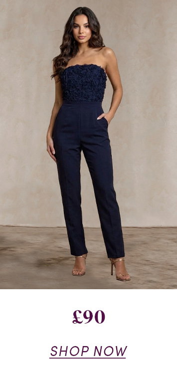 3D Floral Bandeau Jumpsuit in Navy