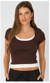 Brown Layered Scoop Neck Short Sleeve Top