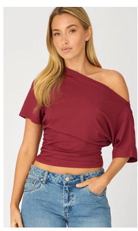 Red One Shoulder Top Short Sleeve