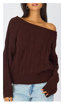 Brown Cable Knit Off Shoulder Top
