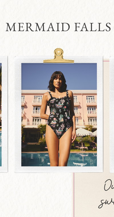 Cath Kidston Monochrome Island Print Frill Trim Swimsuit