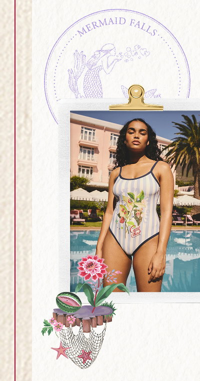 Cath Kidston Blue/White Stripe Floral Print Swimsuit