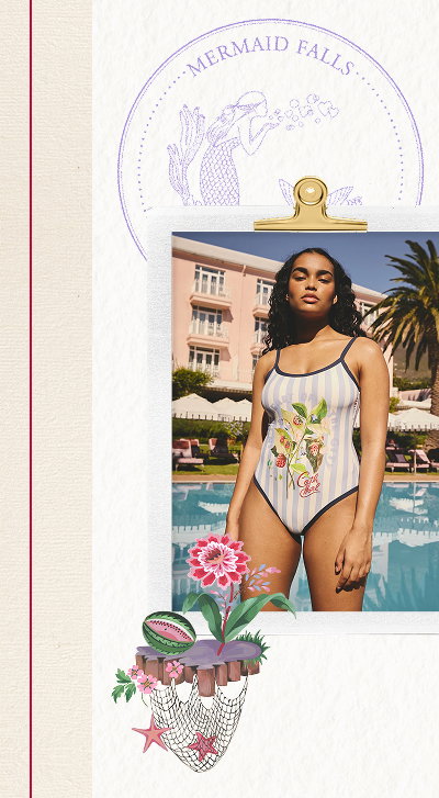 Cath Kidston Blue/White Stripe Floral Print Swimsuit