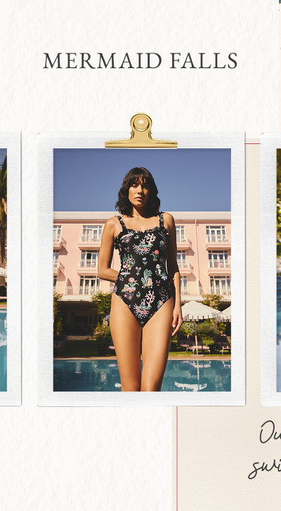 Cath Kidston Monochrome Island Print Frill Trim Swimsuit