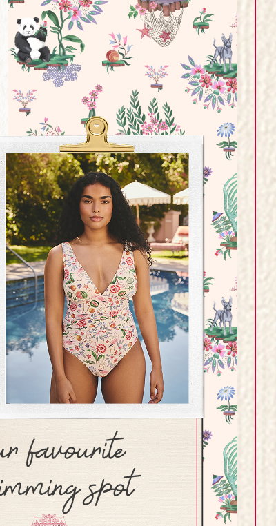 Cath Kidston Ecru Flamingo Print Plunge Swimsuit
