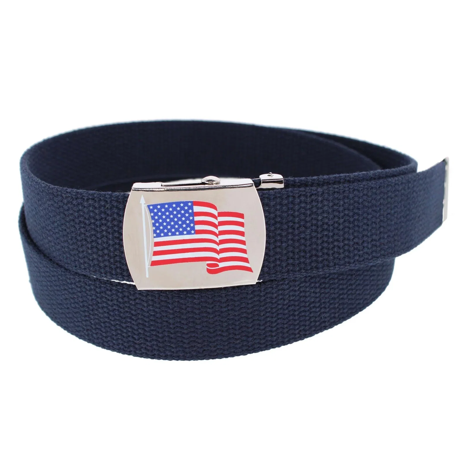 Image of CTM® Cotton Adjustable Belt with U.S.A. Flag Buckle