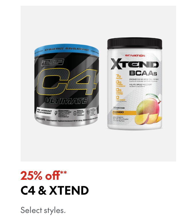 C4 & XTEND. 25% off. Our ticket price. Select styles.