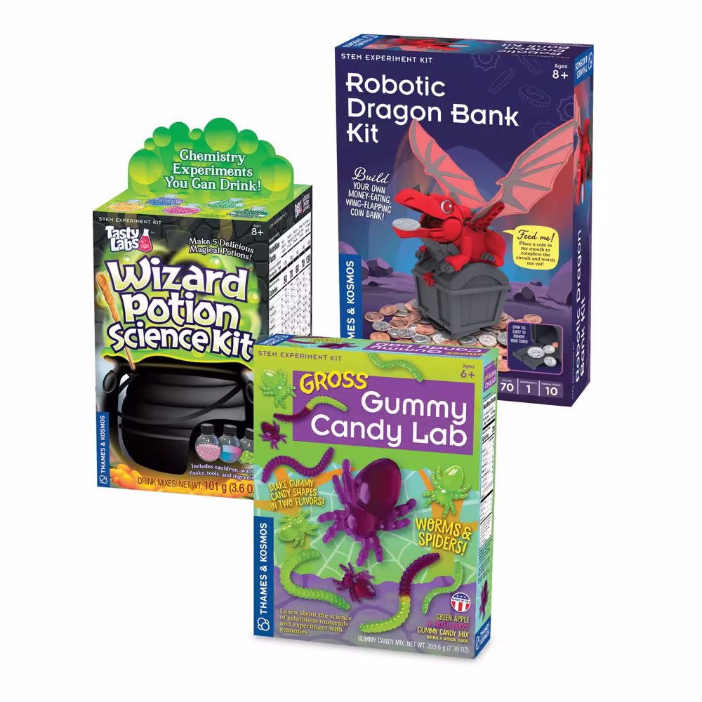 Gross Gummy Candy, Robotic Bank & Wizard Potion Kits: Set of 3