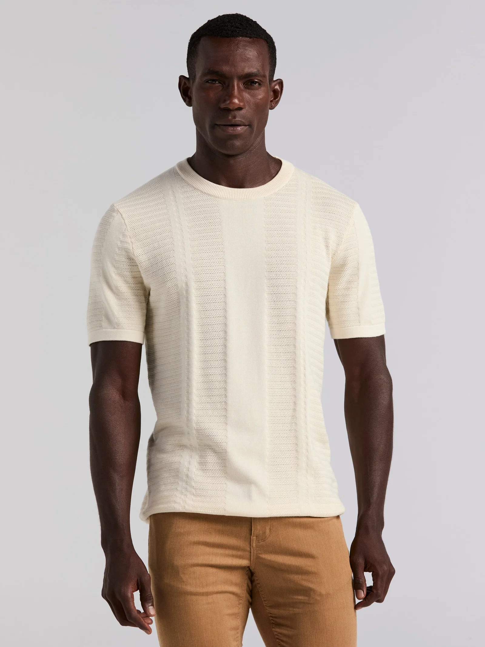 Textured Stripe Crew Neck Sweater Tee