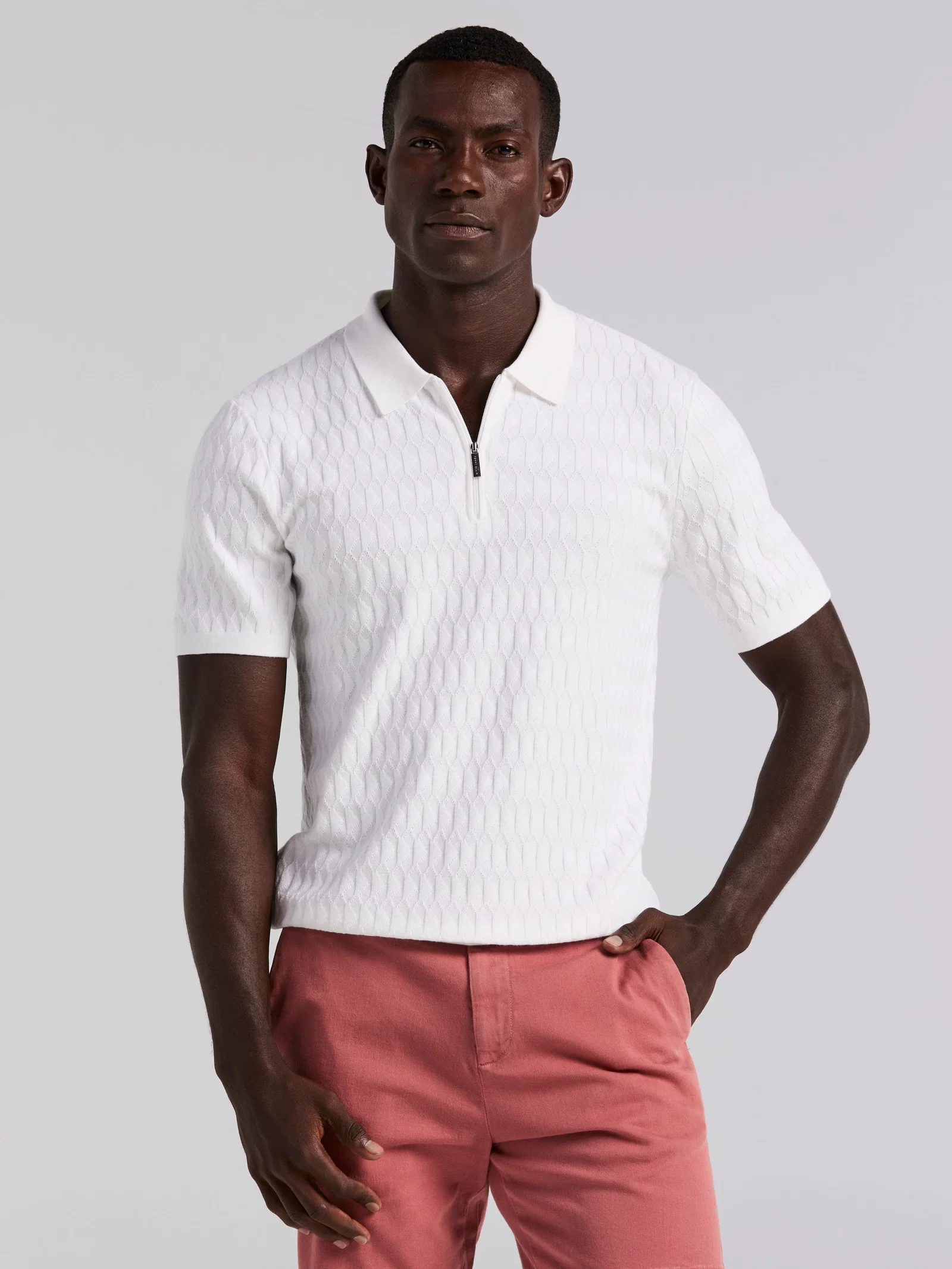 Geometric Pattern Zip Sweater Polo