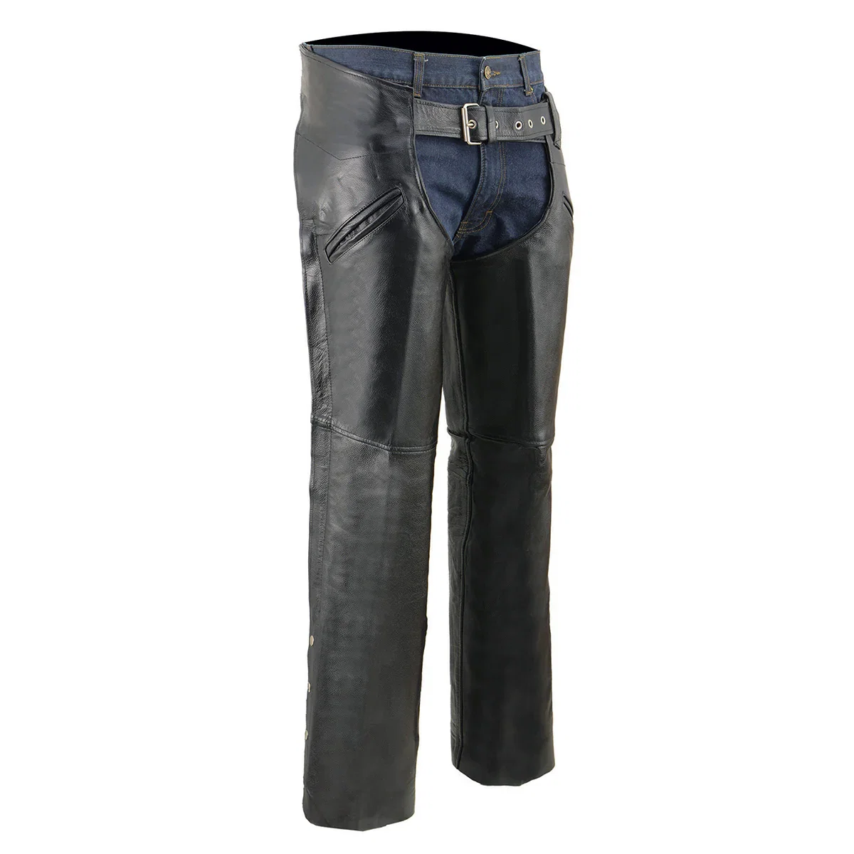 Image of Milwaukee Leather Men's Black Premium Leather Motorcycle Riders Chaps w/ Slash Pockets Mesh Lined - LKM5710
