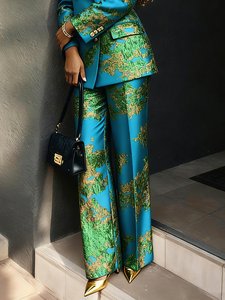 Image of Stylewe Women Elegant High Waist Wide Leg Pants Random Print Social Spring