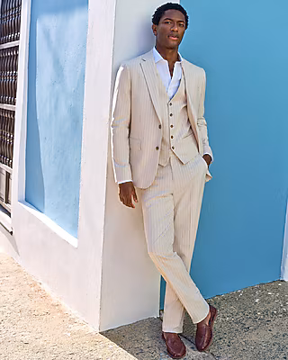 Slim Striped Linen-Blend Stretch Suit Pant