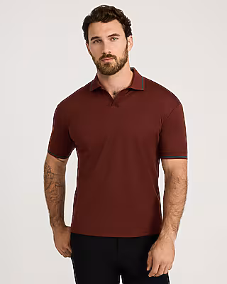 Classic Fit Tipped Collar Johnny Collar Short Sleeve Polo