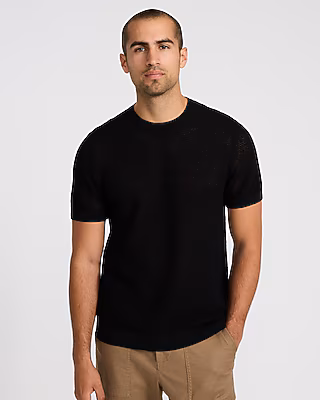 Textured Pointelle Cotton Sweater T-Shirt