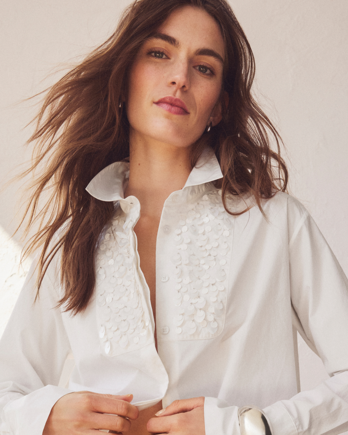 Unsubscribed Classic Boyfriend Shirt with Embellished Bib