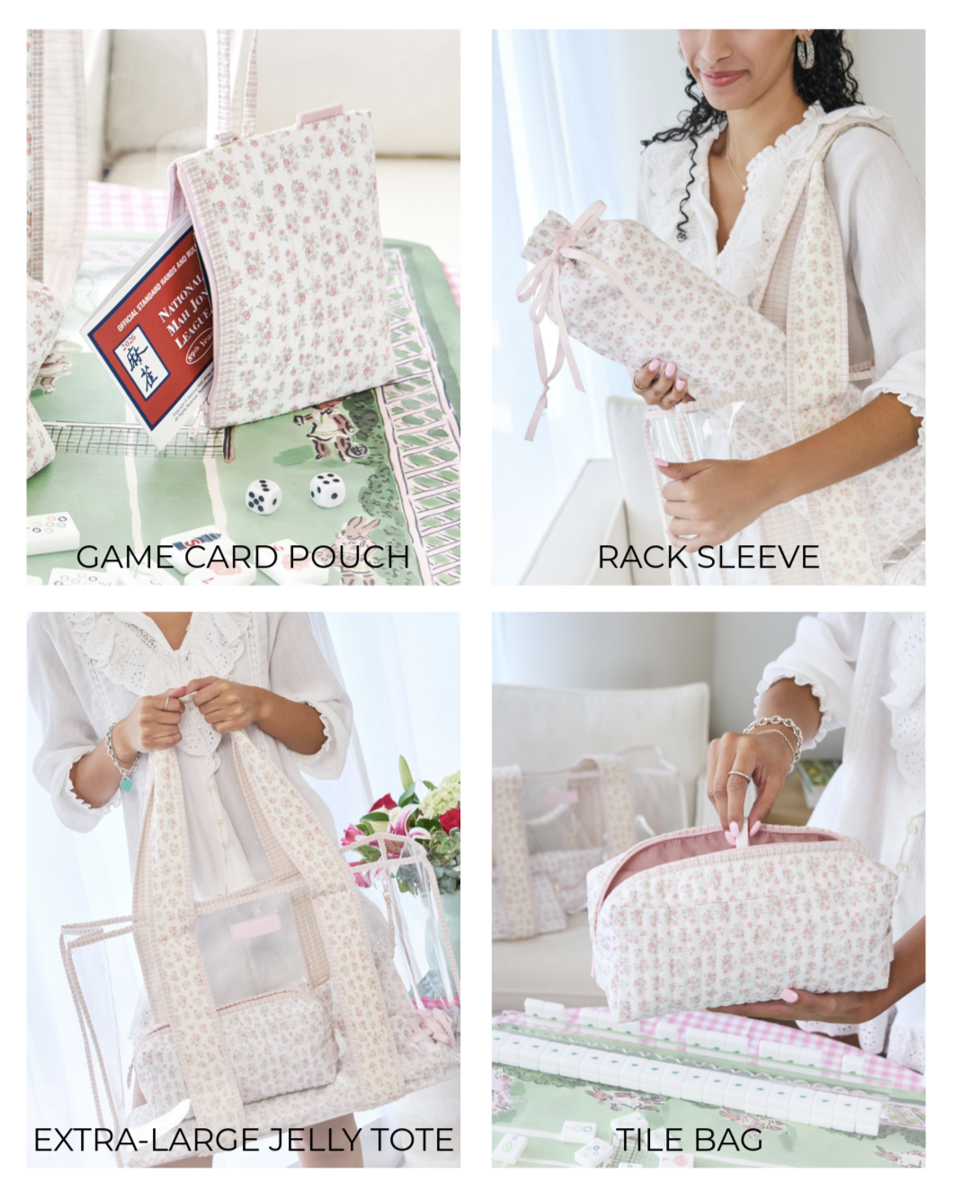 What's included in the Quilted Ditsy Floral Mahjong Jelly Tote Set.