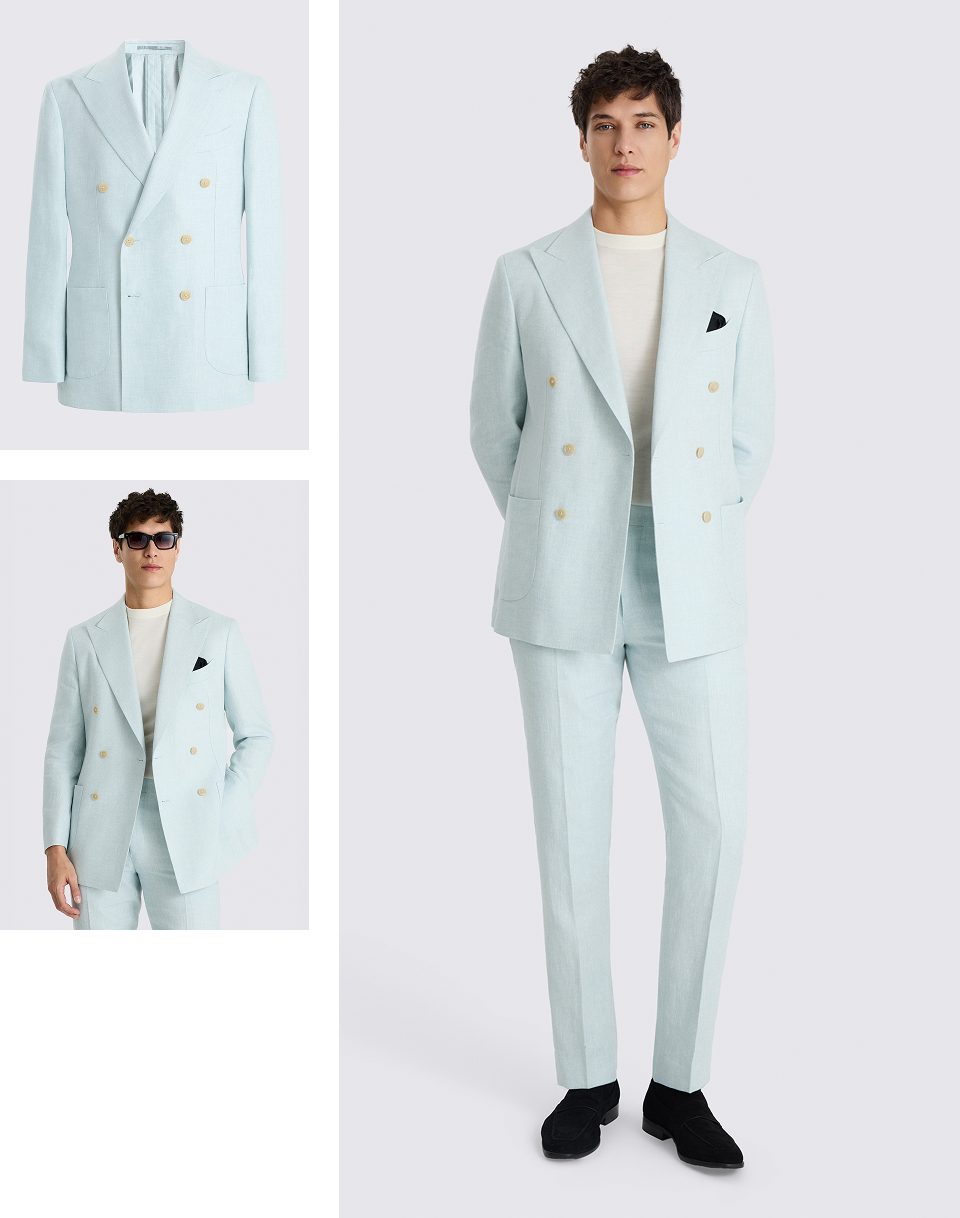 Italian Tailored Fit Aqua Linen-blend Suit