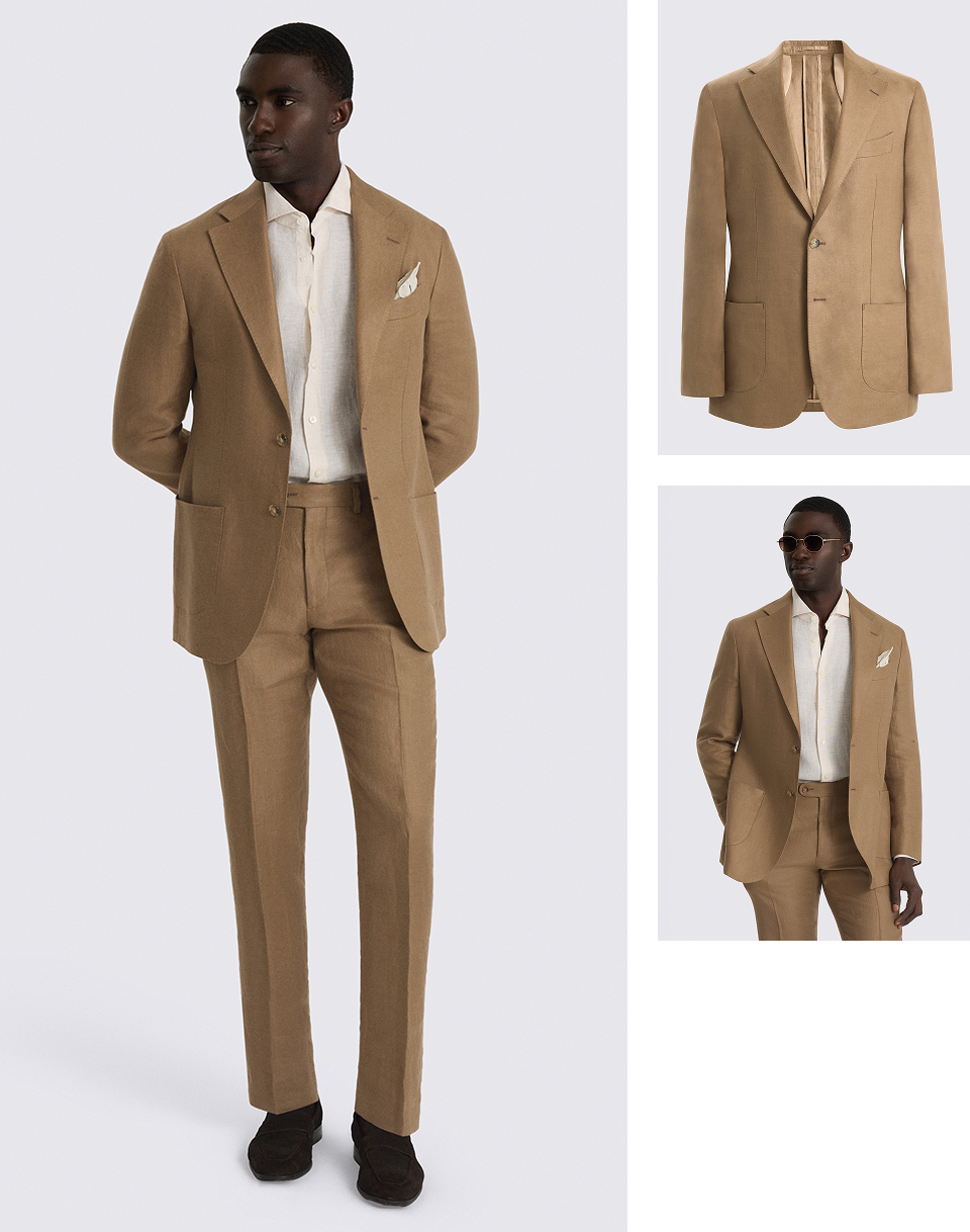 Italian Tailored Fit Chestnut Twill Linen Suit