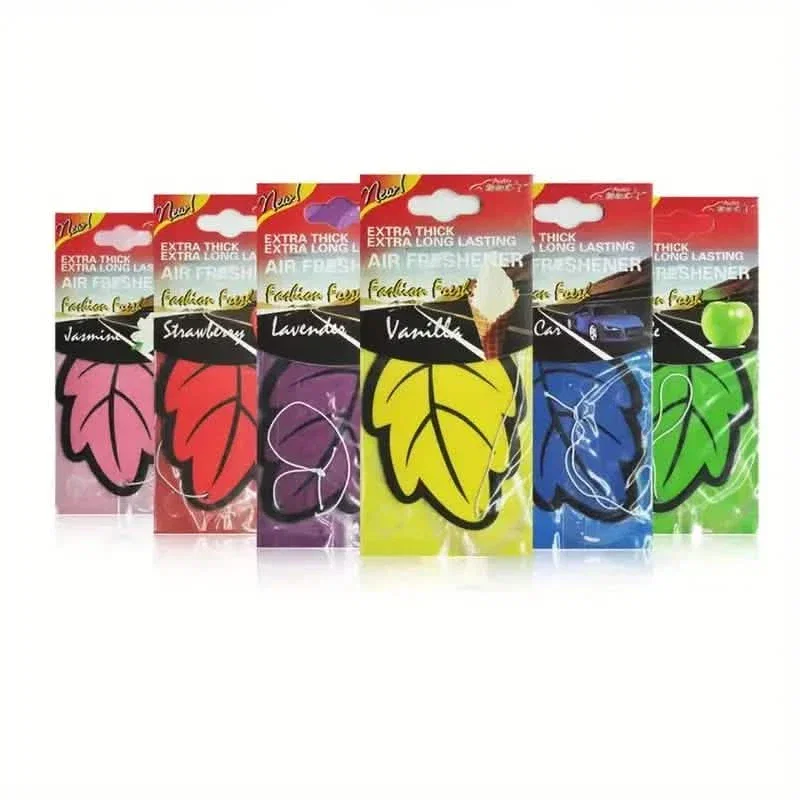 Image of 4-Pack: Car Air Freshener Natural Scented Tea Paper Auto Hanging Vanilla Perfume Fragrance Leaf Shape