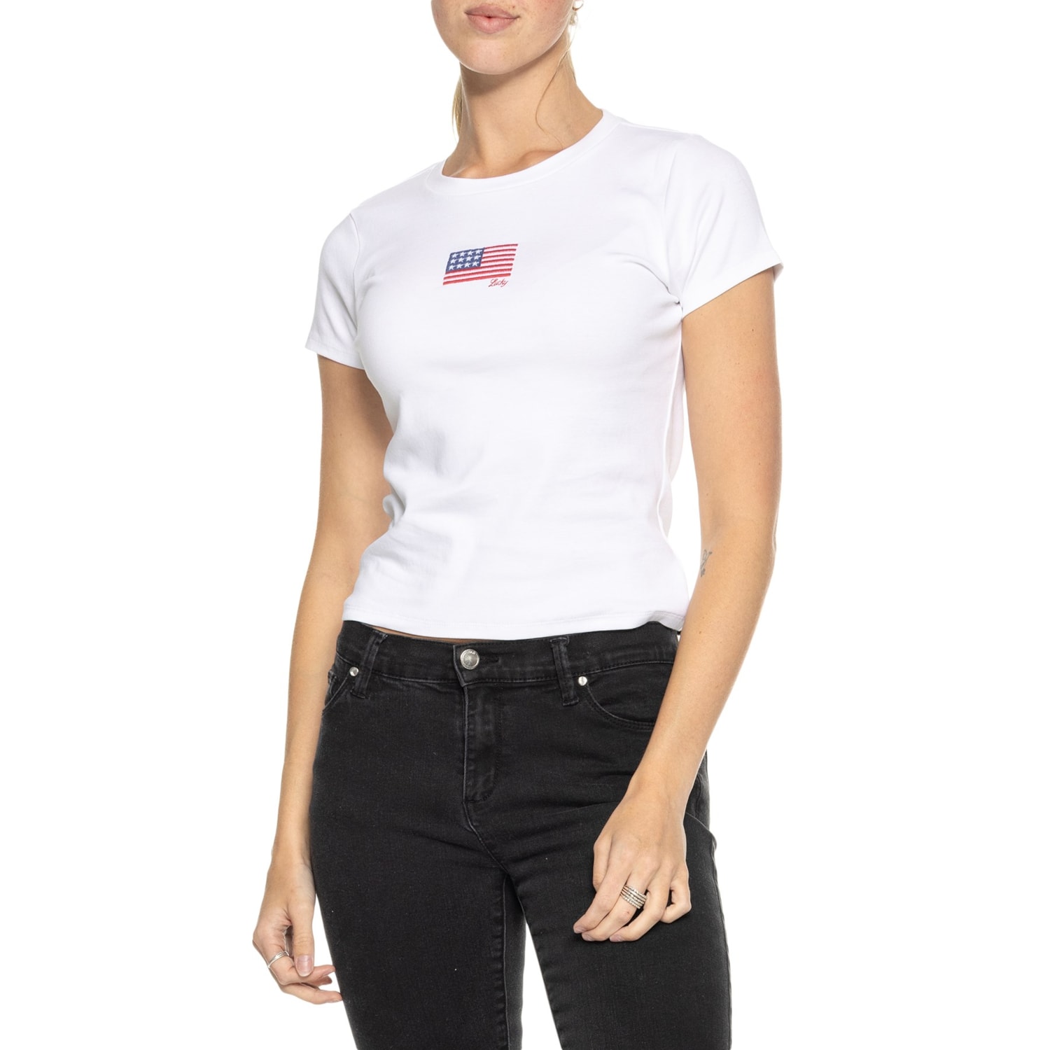 Lucky Brand Americana Baby T-Shirt for Women | White| Size Large | Cotton