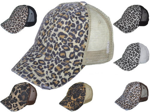 Animal Print Vintage Trucker Hats Soft Structured Distressed Washed Canvas Leopard Ladies BK Caps (Brown, Khaki & Brown/Black) - 22065