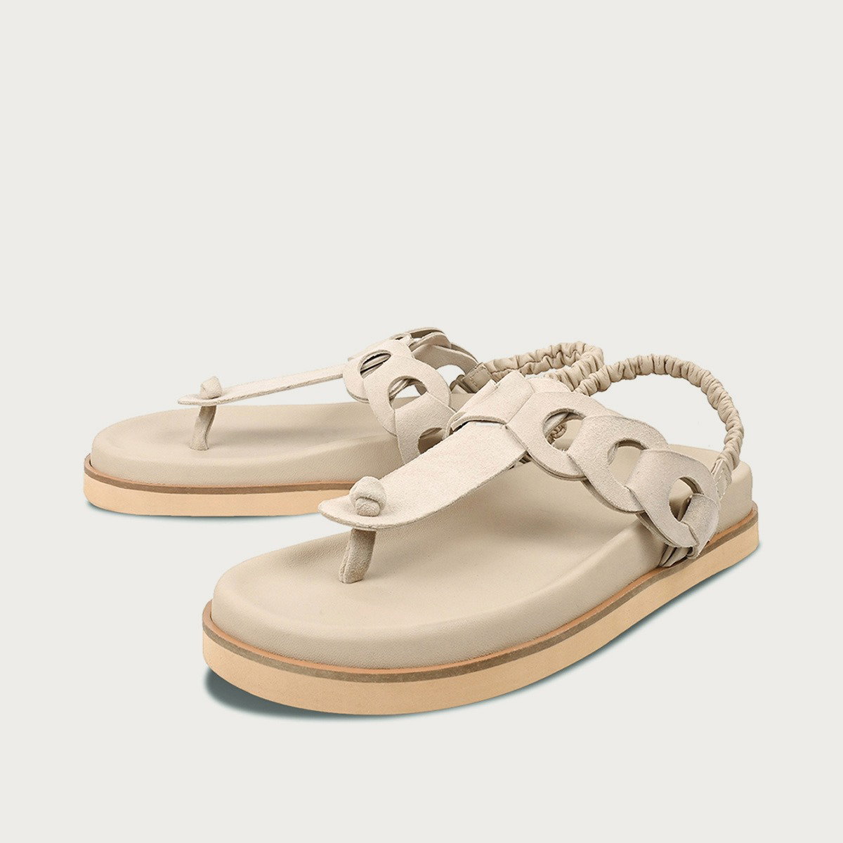 ODINE Hellbeige Extra Leichte Sandale aus Leder mit Wechselfußbett und flexibler Sohle