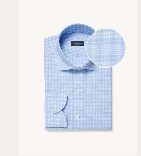 Thomas Mason Wrinkle-Resistant Light Blue Multi Check Dress Shirt