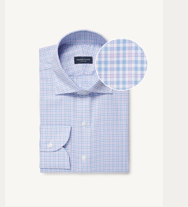 Mayfair Wrinkle-Resistant Blue and Lavender Multi Check Dress Shirt