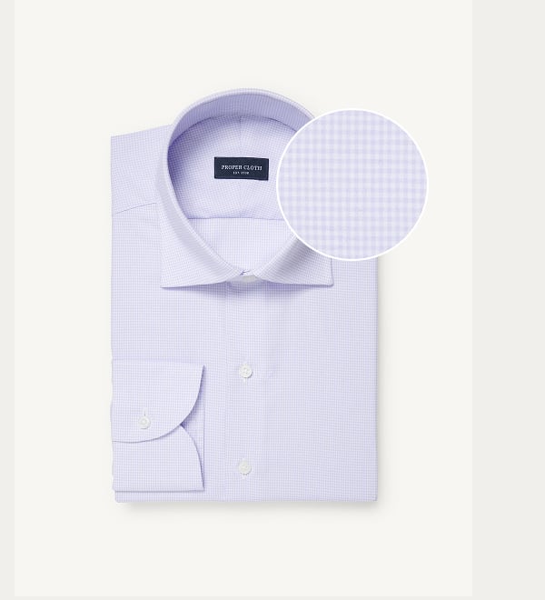 Thomas Mason Wrinkle-Resistant Lavender Mini Gingham Dress Shirt