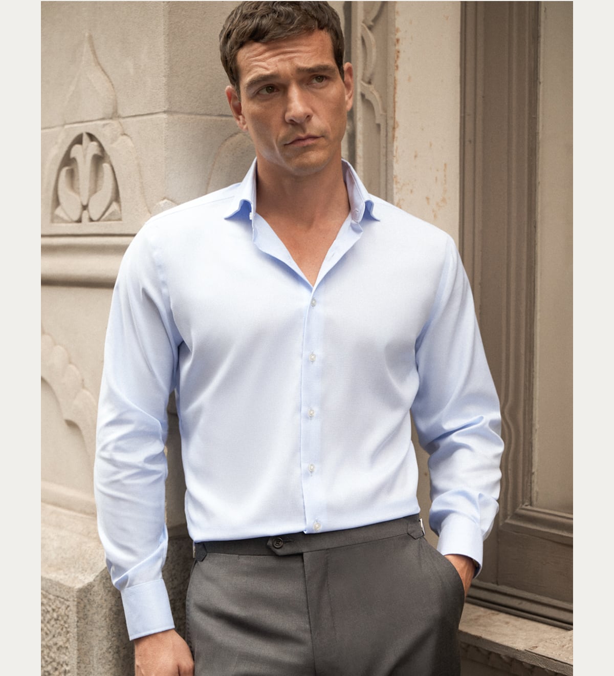 Mayfair Wrinkle-Resistant Light Blue Glen Plaid Dress Shirt