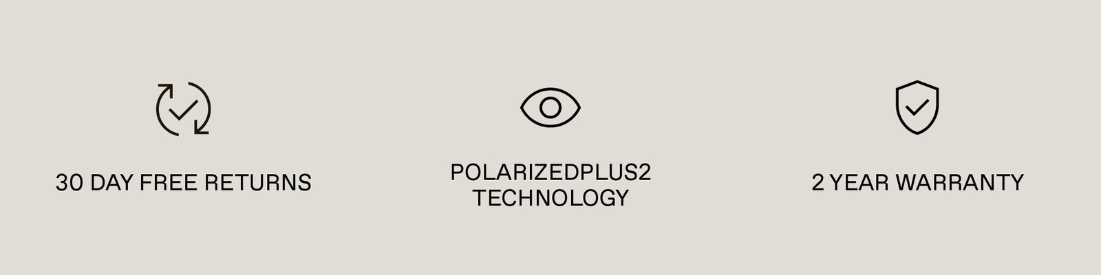 30 days free returns, PolarizedPlus2 Technology, 2 Year Warranty