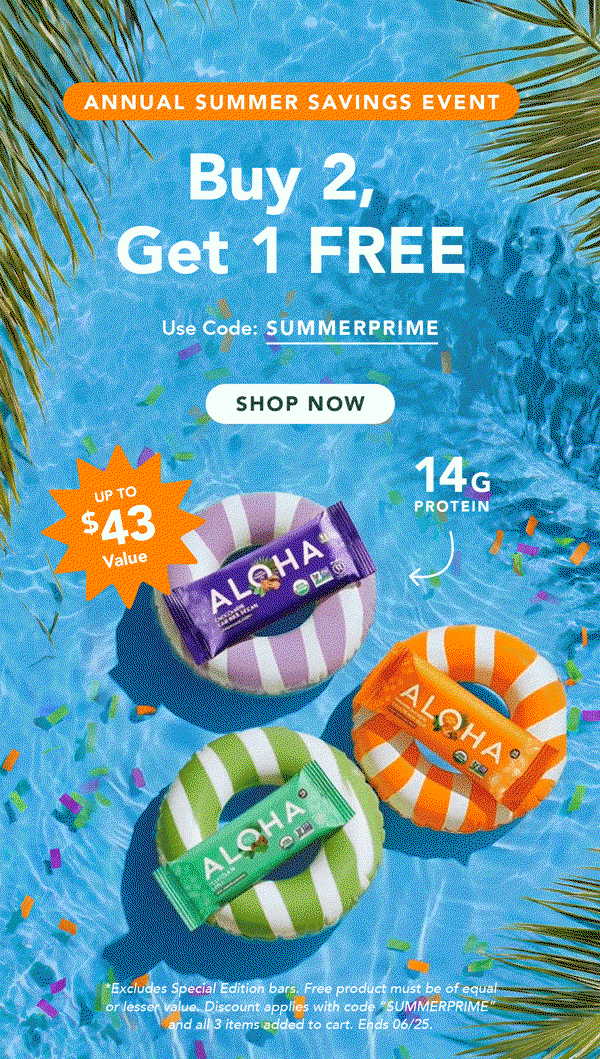 Annual Summer Savings Event: Buy 2, Get 1 FREE sitewide with code SUMMERPRIME. Excludes Special Edition bars. Free product of equal or lesser value. Discount applies with code SUMMERPRIME. Add all 3 items to cart. Ends 6/25