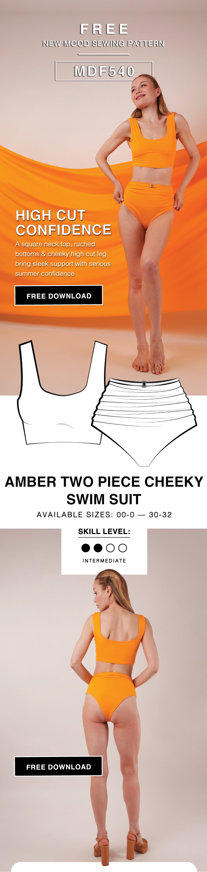 THE AMBER TWO PIECE CHEEKY SWIM SUIT FREE SEWING PATTERN
