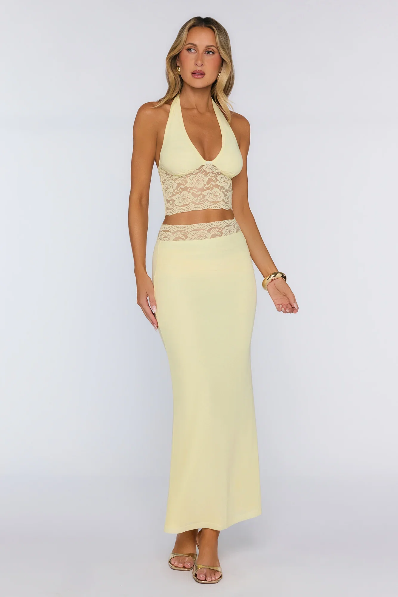 Image of Style That Stays Lace Maxi Skirt Yellow