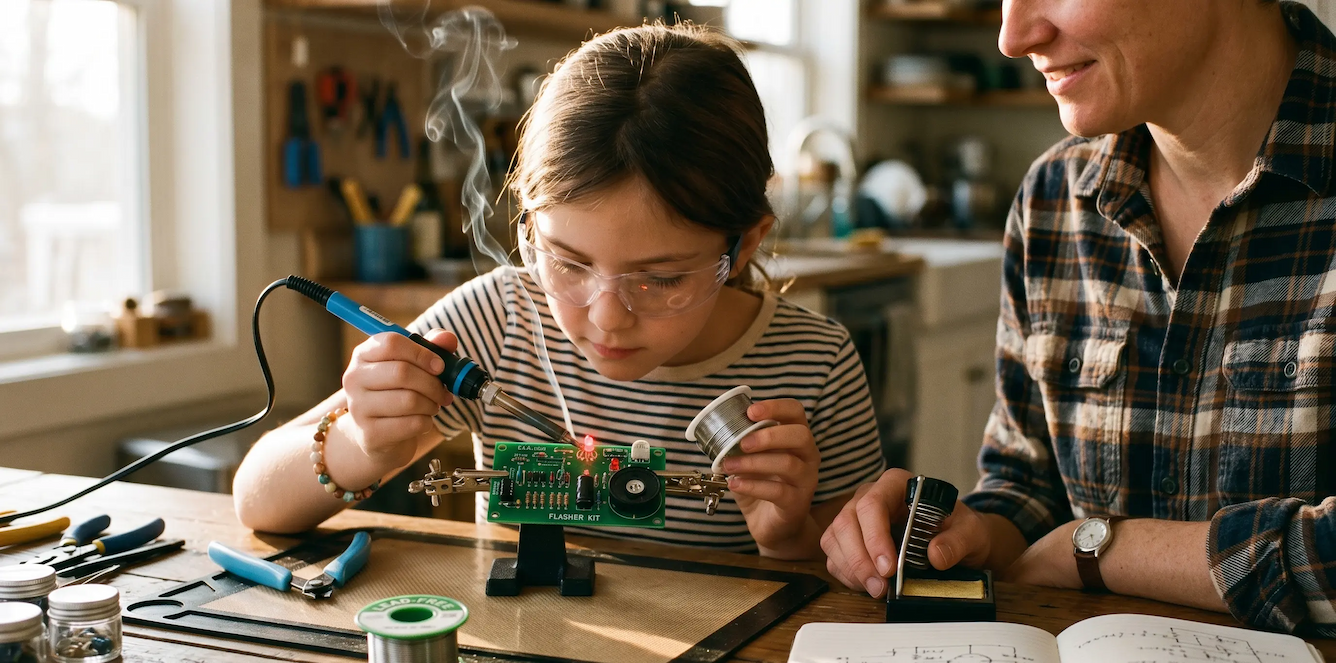 Electronics kits suspended inside a science lab