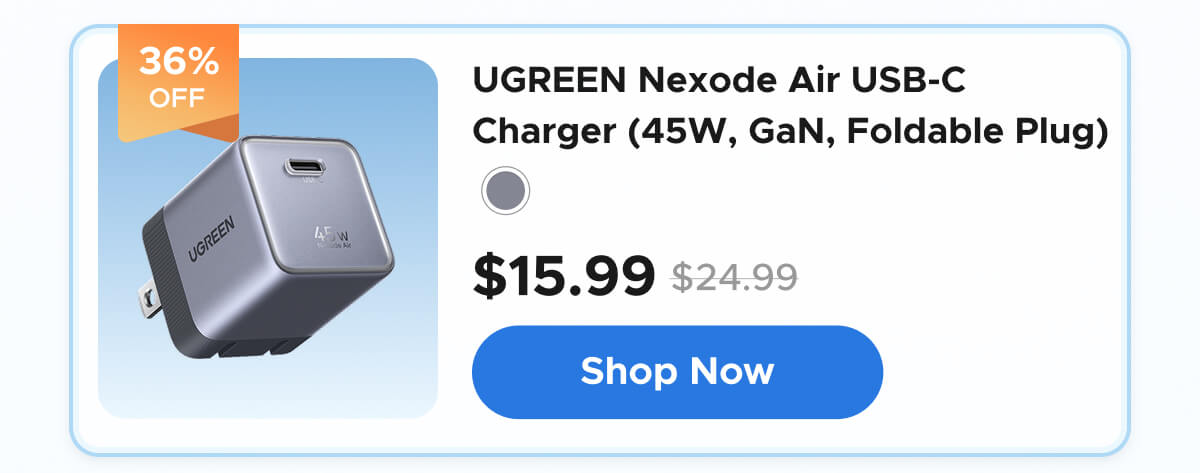 UGREEN Nexode Air USB-C Charger (45W, GaN, Foldable Plug)
