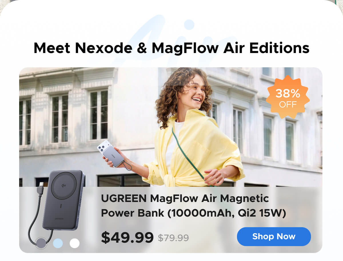 UGREEN MagFlow Air Magnetic Power Bank (10000mAh, Qi2 15W)