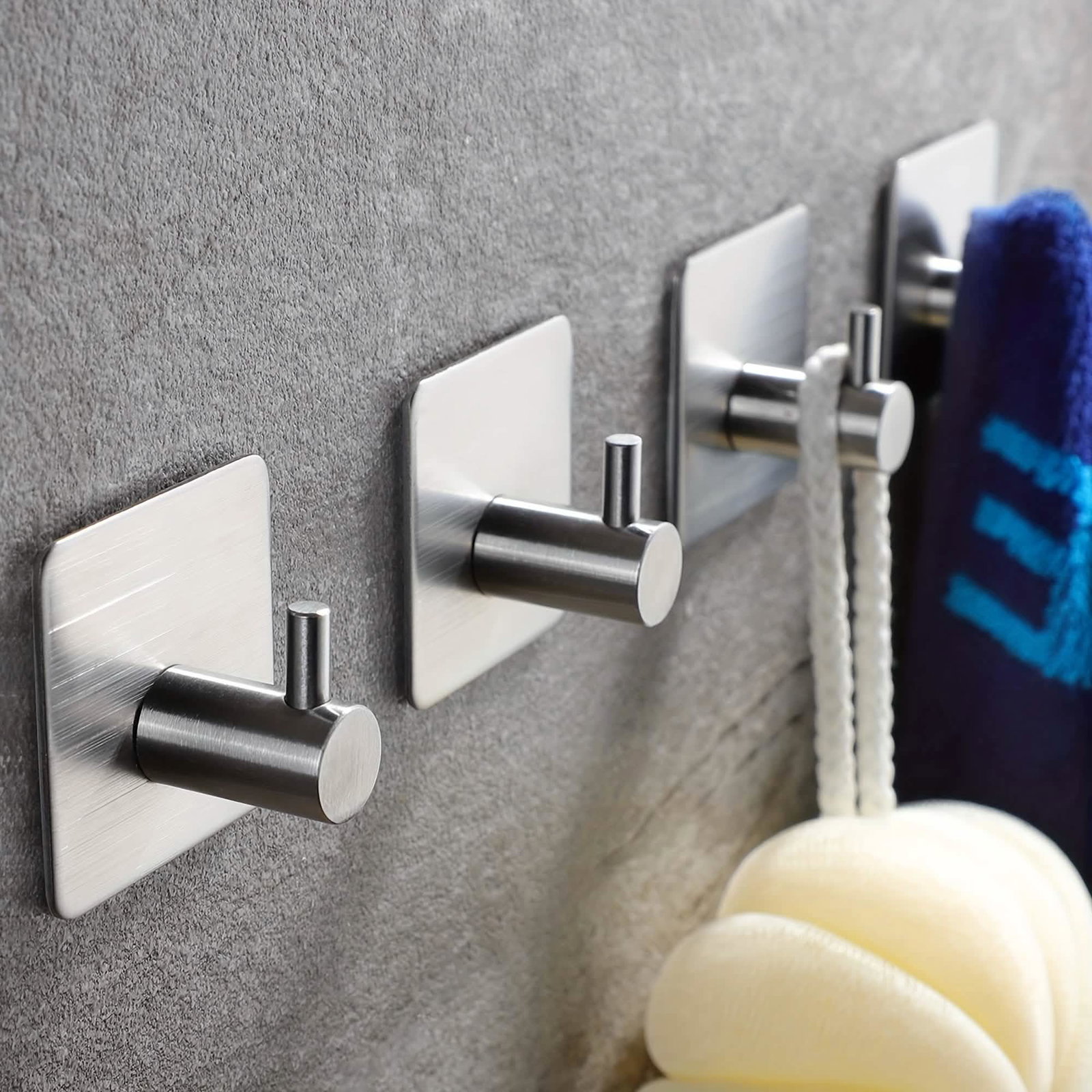 Image of 4-Pack Heavy Duty Stick Hooks – Stainless Steel, Waterproof, Wall Mount