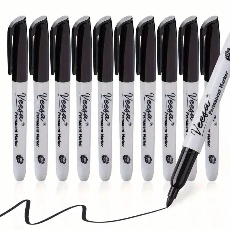 Image of 10-Pieces: Black Permanent Markers Fine Tip