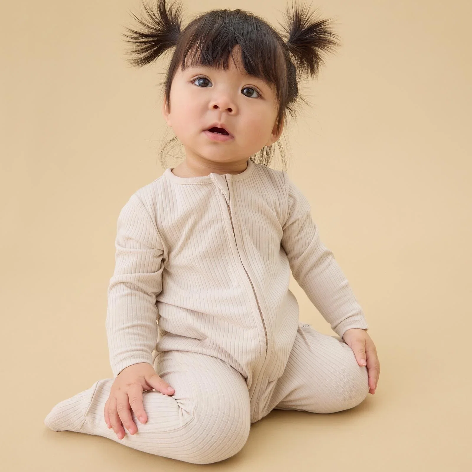 Image of Ribbed Clever Zip Sleepsuit - Ecru