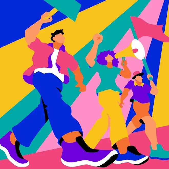 animation of people protesting
