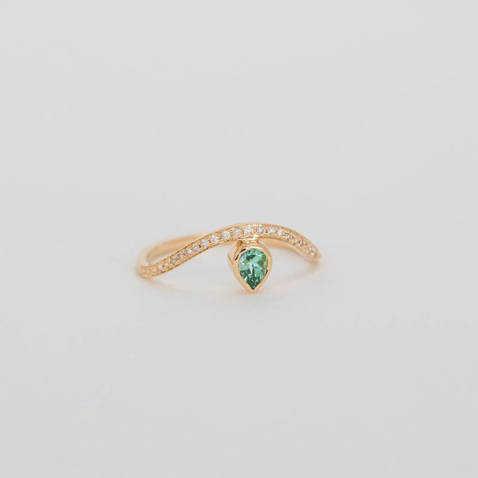 Image of Green Tourmaline and Diamonds Wave Ring