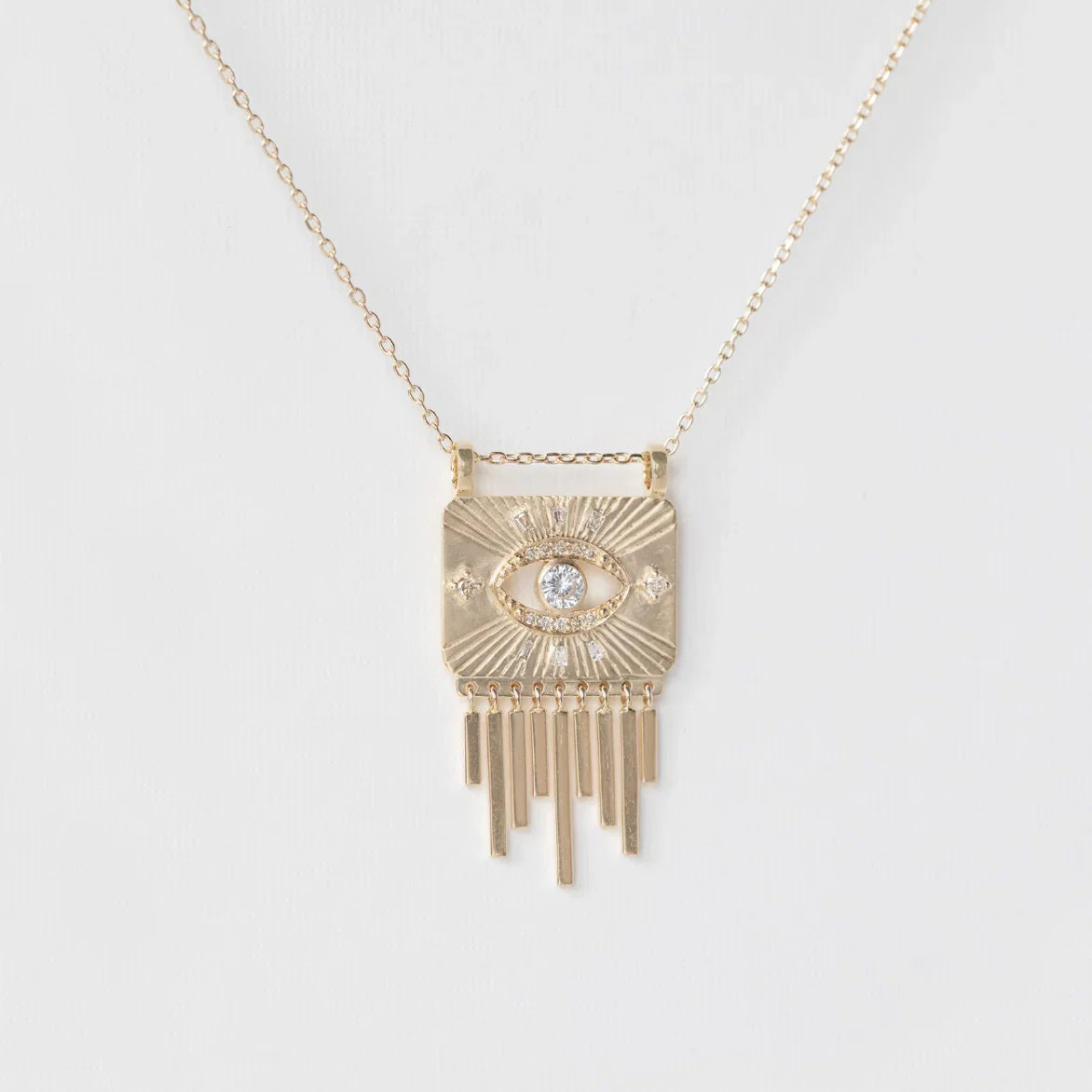 Image of White Sapphire & Diamonds Eye Solid Gold Plate Necklace